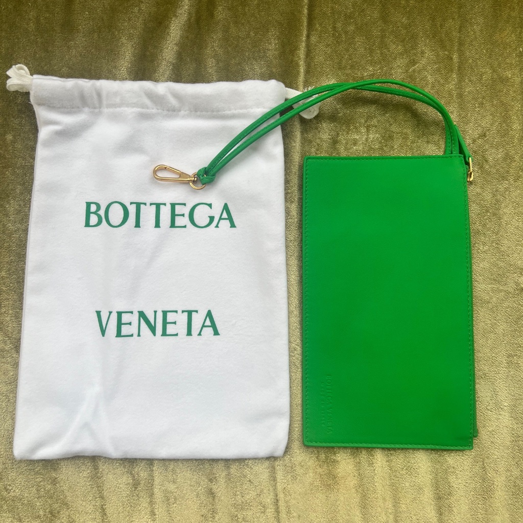 Bottega Veneta Green Leather Zipped Pocket Pouch, From Arco Tote, New